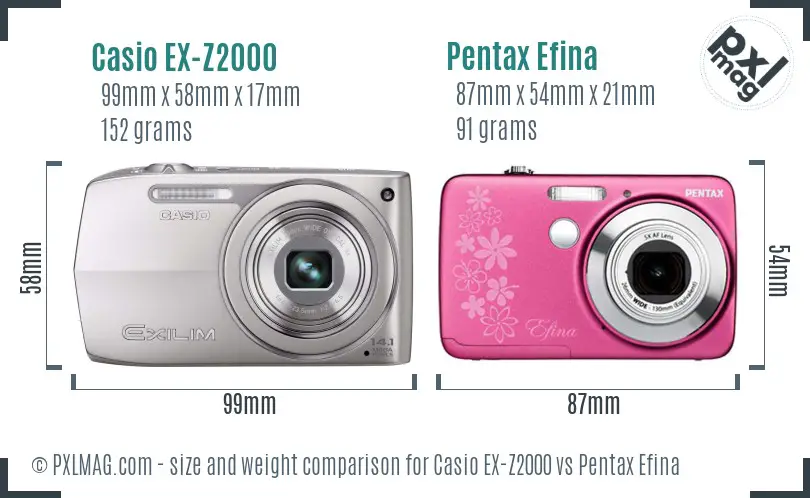 Casio EX-Z2000 vs Pentax Efina size comparison