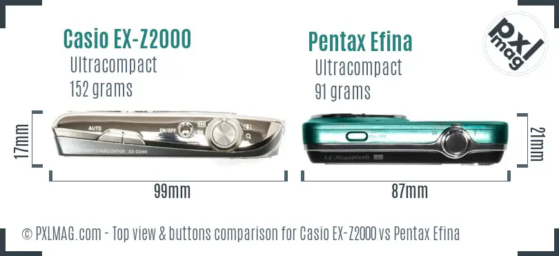 Casio EX-Z2000 vs Pentax Efina top view buttons comparison