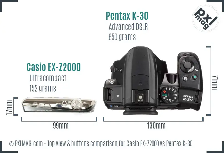 Casio EX-Z2000 vs Pentax K-30 top view buttons comparison