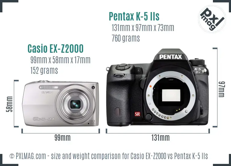 Casio EX-Z2000 vs Pentax K-5 IIs size comparison