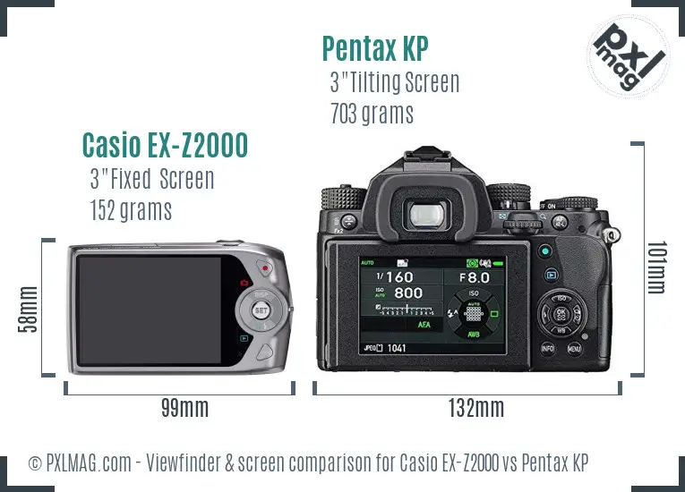 Casio EX-Z2000 vs Pentax KP Screen and Viewfinder comparison