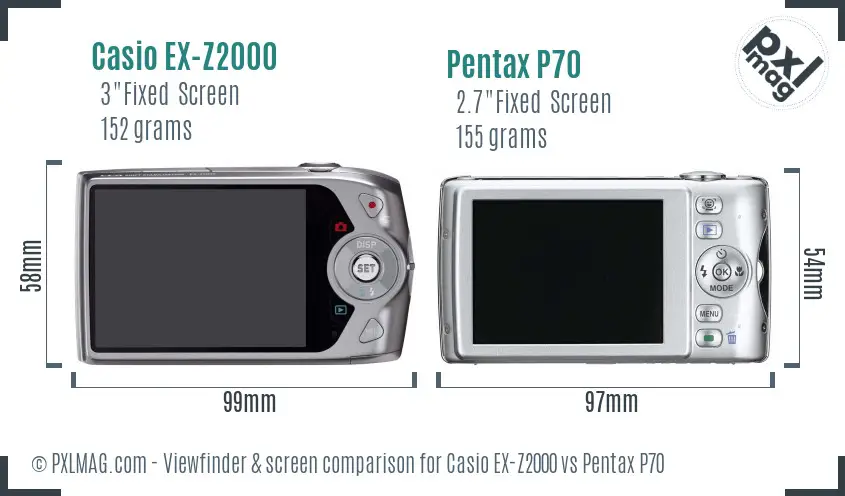 Casio EX-Z2000 vs Pentax P70 Screen and Viewfinder comparison