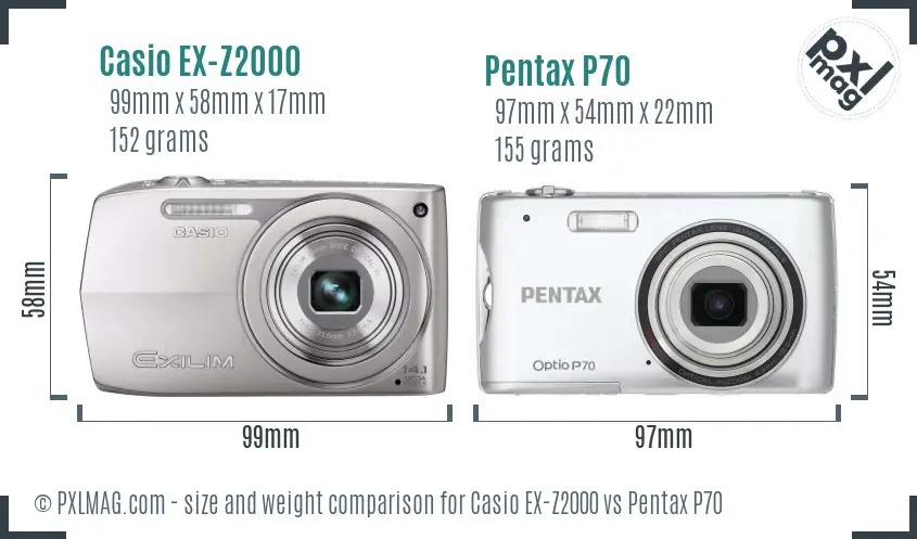 Casio EX-Z2000 vs Pentax P70 size comparison