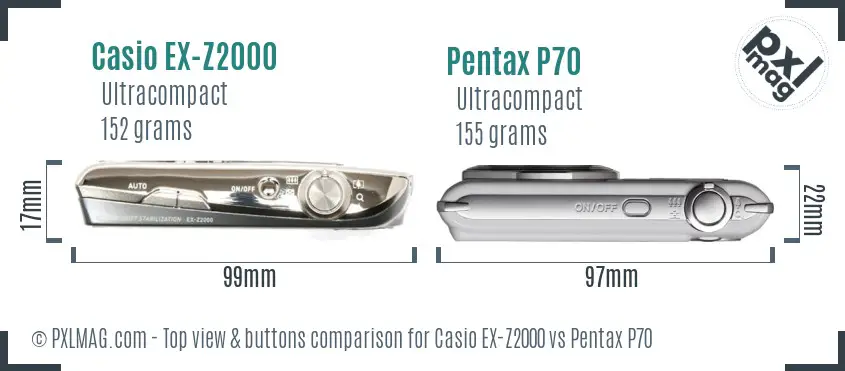 Casio EX-Z2000 vs Pentax P70 top view buttons comparison