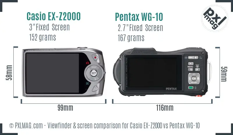 Casio EX-Z2000 vs Pentax WG-10 Screen and Viewfinder comparison