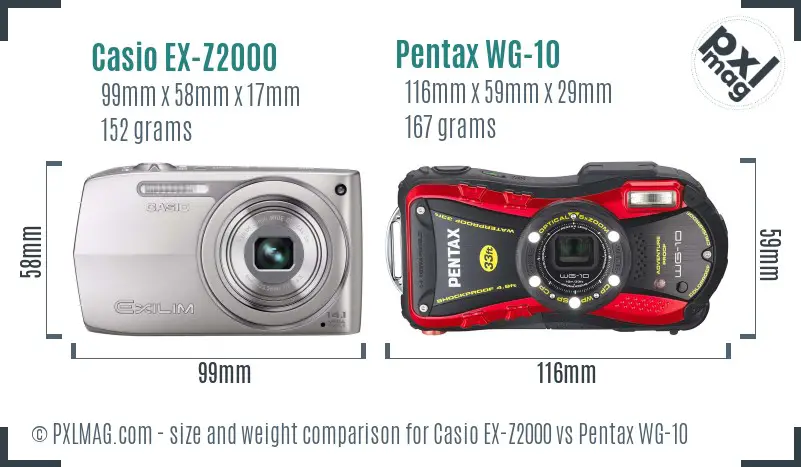 Casio EX-Z2000 vs Pentax WG-10 size comparison
