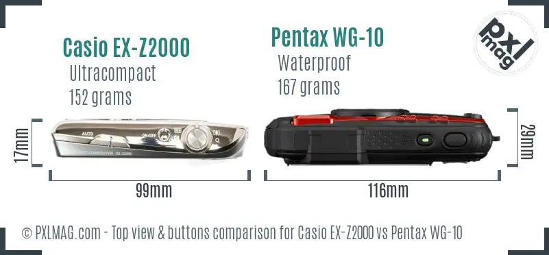 Casio EX-Z2000 vs Pentax WG-10 top view buttons comparison