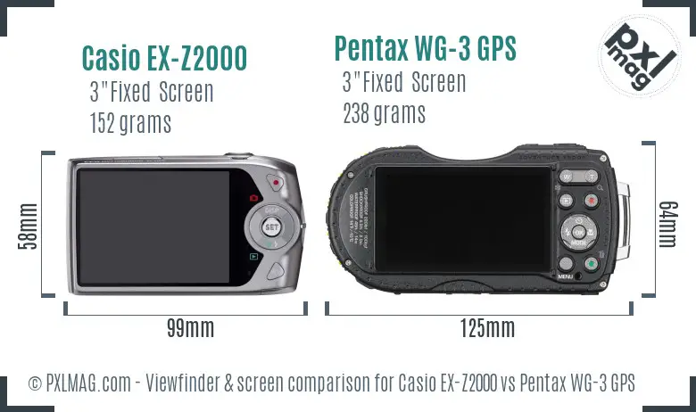 Casio EX-Z2000 vs Pentax WG-3 GPS Screen and Viewfinder comparison