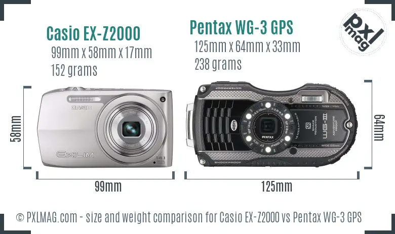 Casio EX-Z2000 vs Pentax WG-3 GPS size comparison