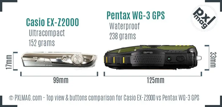 Casio EX-Z2000 vs Pentax WG-3 GPS top view buttons comparison
