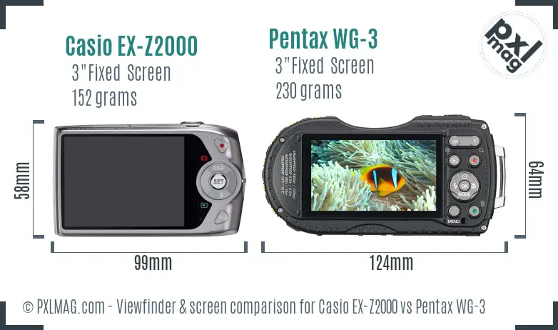 Casio EX-Z2000 vs Pentax WG-3 Screen and Viewfinder comparison