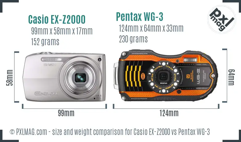 Casio EX-Z2000 vs Pentax WG-3 size comparison