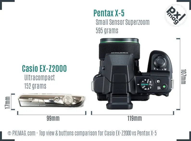 Casio EX-Z2000 vs Pentax X-5 top view buttons comparison