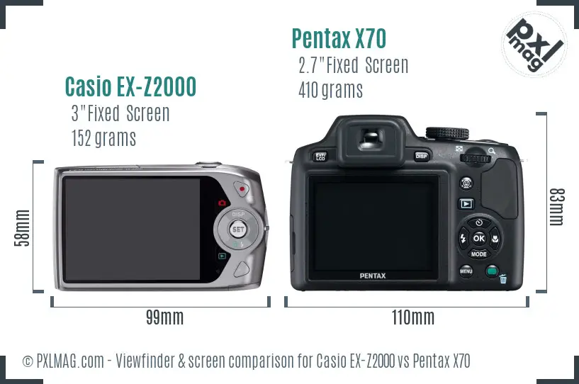 Casio EX-Z2000 vs Pentax X70 Screen and Viewfinder comparison