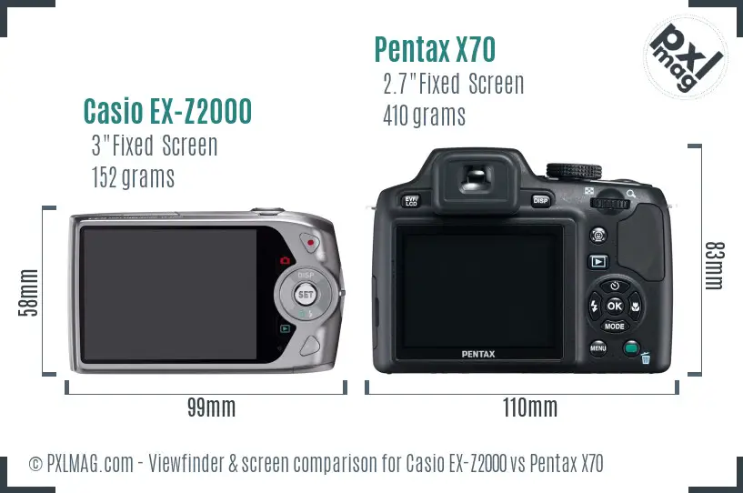 Casio EX-Z2000 vs Pentax X70 Screen and Viewfinder comparison Casio EX-Z2000 vs Pentax X70 Screen and Viewfinder comparison