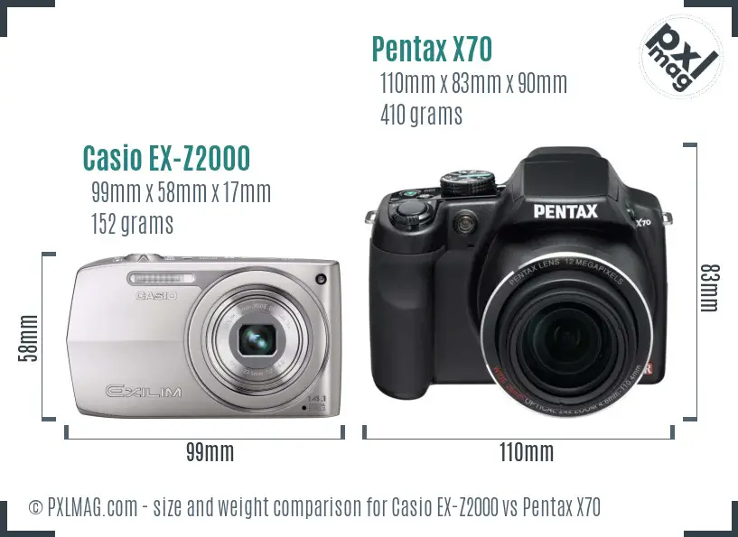Casio EX-Z2000 vs Pentax X70 size comparison
