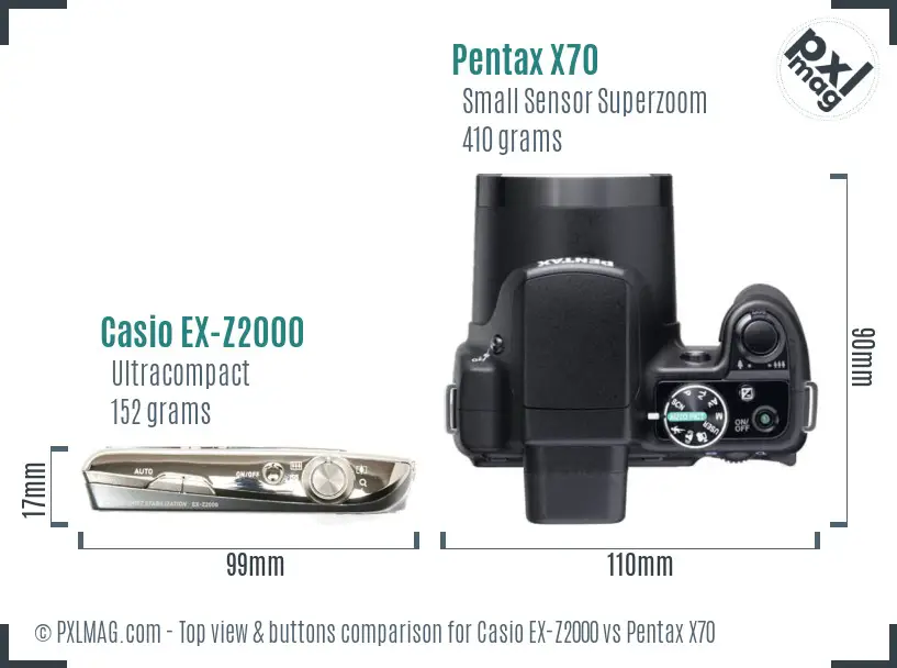 Casio EX-Z2000 vs Pentax X70 top view buttons comparison