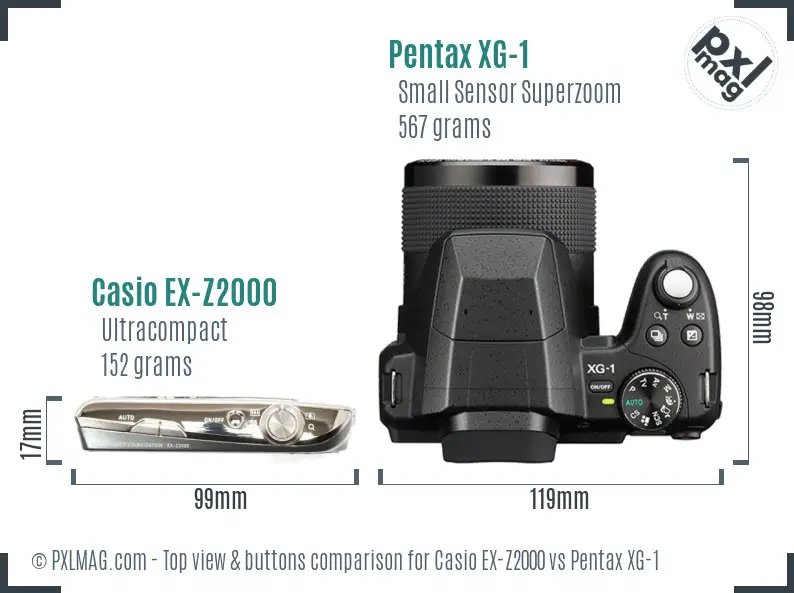 Casio EX-Z2000 vs Pentax XG-1 top view buttons comparison Casio EX-Z2000 vs Pentax XG-1 top view buttons comparison