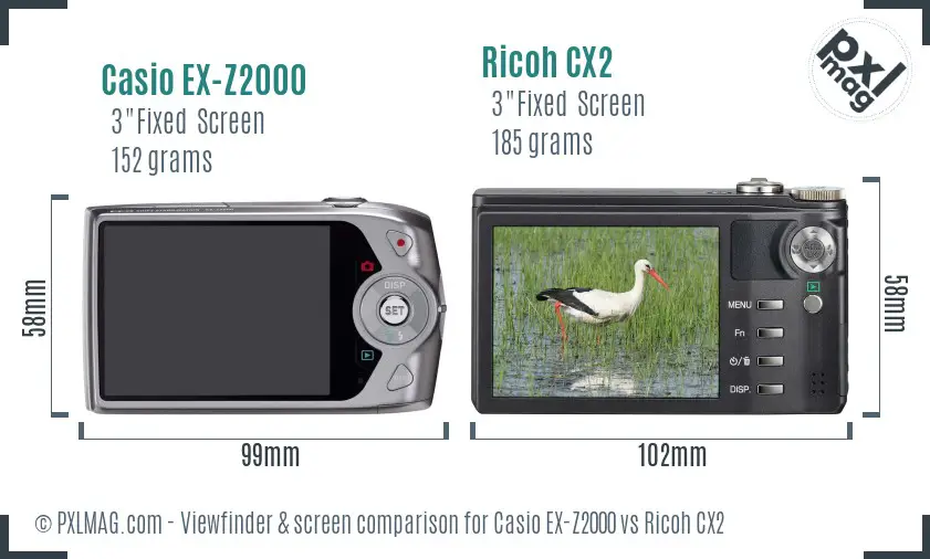 Casio EX-Z2000 vs Ricoh CX2 Screen and Viewfinder comparison