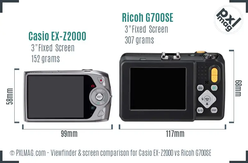 Casio EX-Z2000 vs Ricoh G700SE Screen and Viewfinder comparison