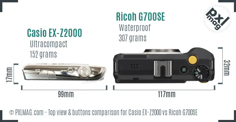 Casio EX-Z2000 vs Ricoh G700SE top view buttons comparison