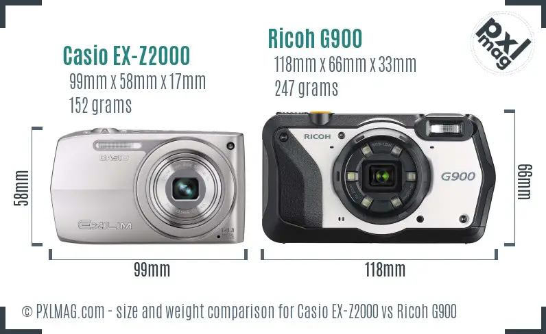 Casio EX-Z2000 vs Ricoh G900 size comparison Casio EX-Z2000 vs Ricoh G900 size comparison