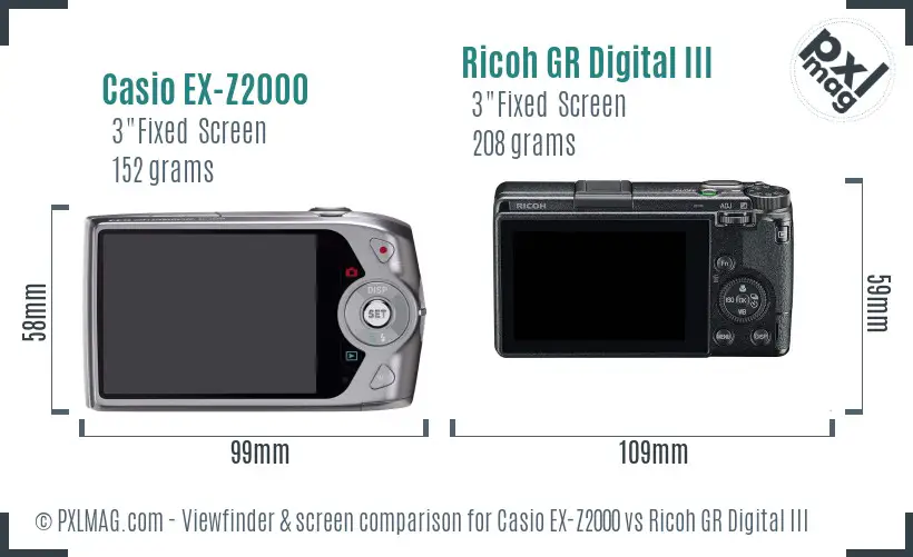Casio EX-Z2000 vs Ricoh GR Digital III Screen and Viewfinder comparison