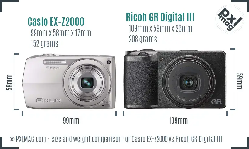 Casio EX-Z2000 vs Ricoh GR Digital III size comparison