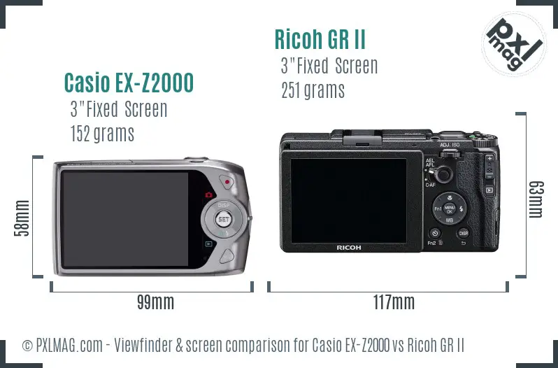 Casio EX-Z2000 vs Ricoh GR II Screen and Viewfinder comparison