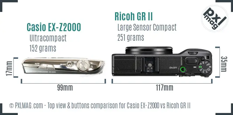 Casio EX-Z2000 vs Ricoh GR II top view buttons comparison