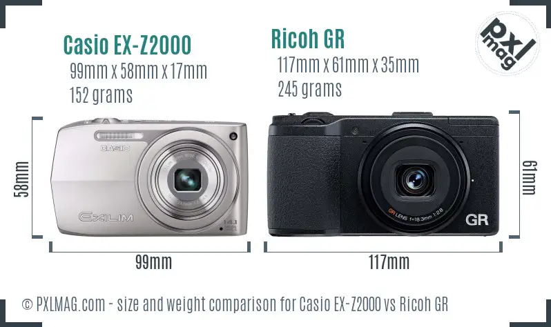 Casio EX-Z2000 vs Ricoh GR size comparison