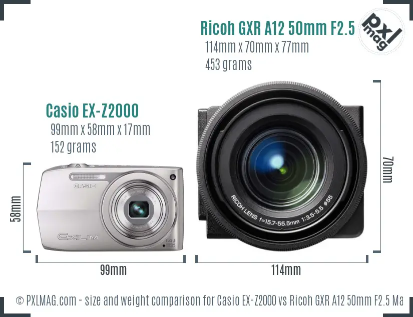 Casio EX-Z2000 vs Ricoh GXR A12 50mm F2.5 Macro size comparison