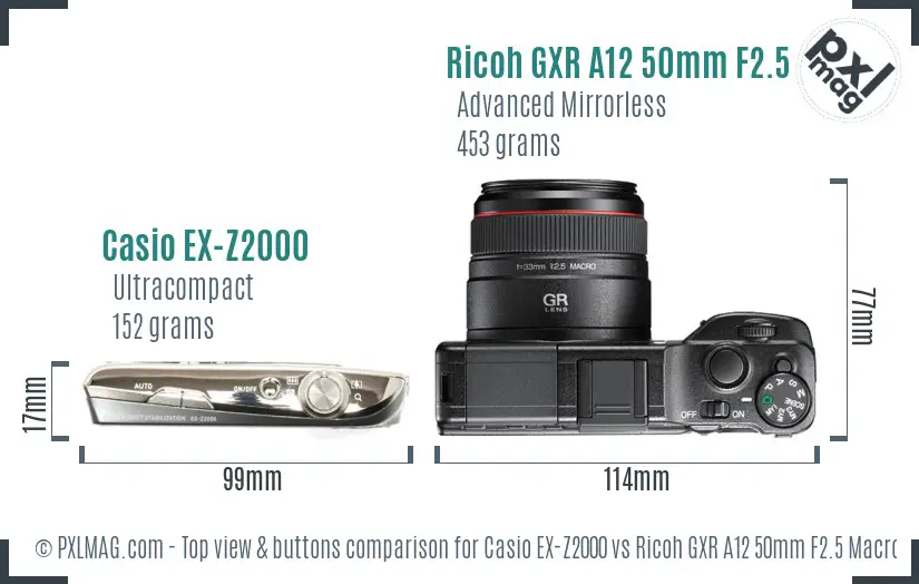 Casio EX-Z2000 vs Ricoh GXR A12 50mm F2.5 Macro top view buttons comparison