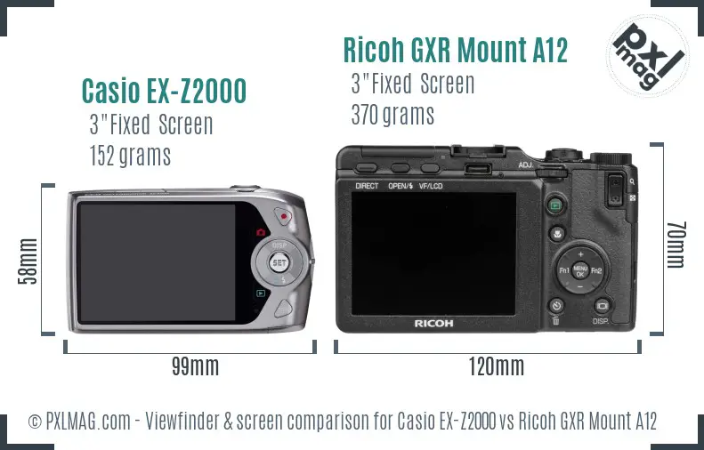 Casio EX-Z2000 vs Ricoh GXR Mount A12 Screen and Viewfinder comparison