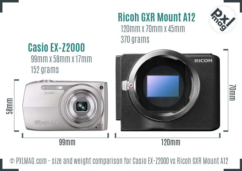 Casio EX-Z2000 vs Ricoh GXR Mount A12 size comparison