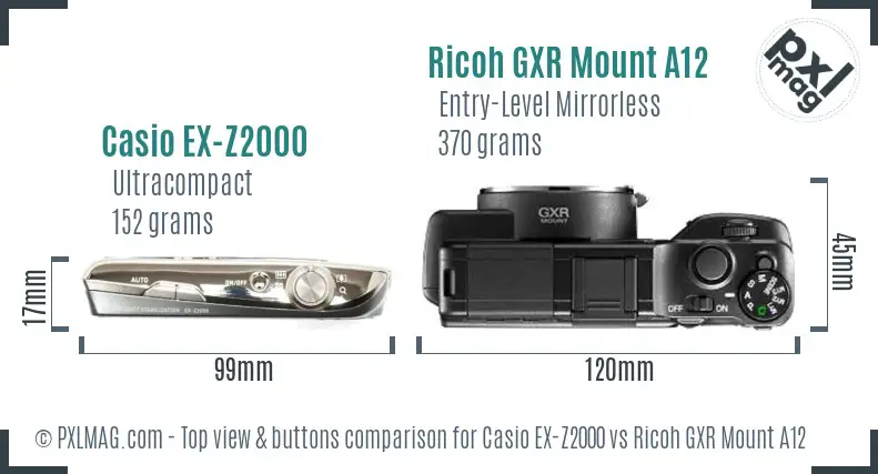 Casio EX-Z2000 vs Ricoh GXR Mount A12 top view buttons comparison