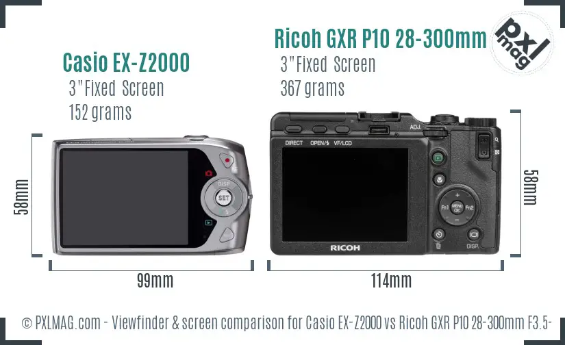 Casio EX-Z2000 vs Ricoh GXR P10 28-300mm F3.5-5.6 VC Screen and Viewfinder comparison