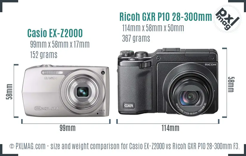 Casio EX-Z2000 vs Ricoh GXR P10 28-300mm F3.5-5.6 VC size comparison