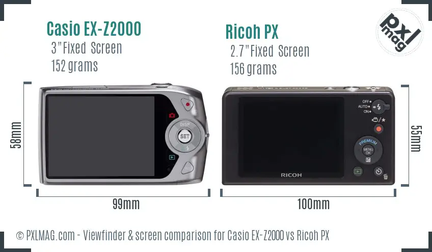 Casio EX-Z2000 vs Ricoh PX Screen and Viewfinder comparison