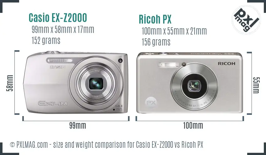 Casio EX-Z2000 vs Ricoh PX size comparison