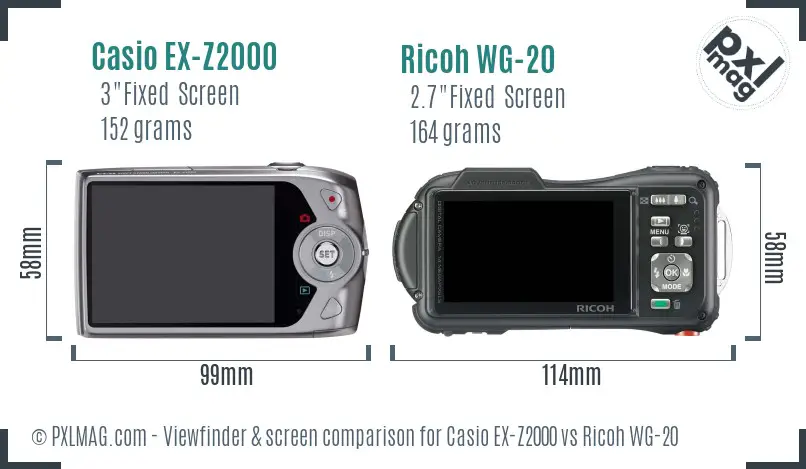 Casio EX-Z2000 vs Ricoh WG-20 Screen and Viewfinder comparison