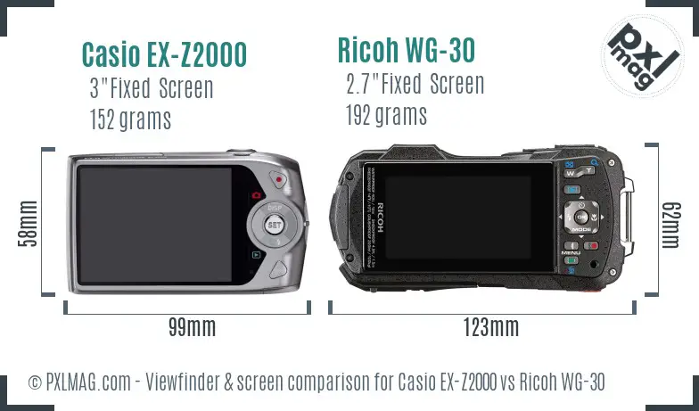 Casio EX-Z2000 vs Ricoh WG-30 Screen and Viewfinder comparison