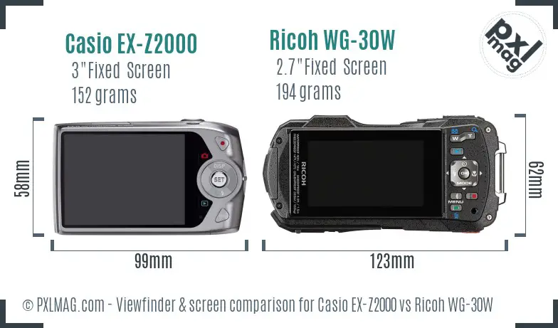 Casio EX-Z2000 vs Ricoh WG-30W Screen and Viewfinder comparison Casio EX-Z2000 vs Ricoh WG-30W Screen and Viewfinder comparison