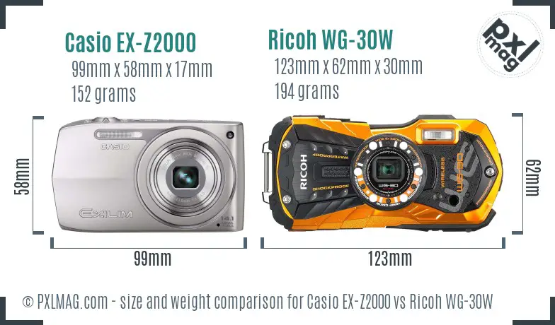 Casio EX-Z2000 vs Ricoh WG-30W size comparison Casio EX-Z2000 vs Ricoh WG-30W size comparison