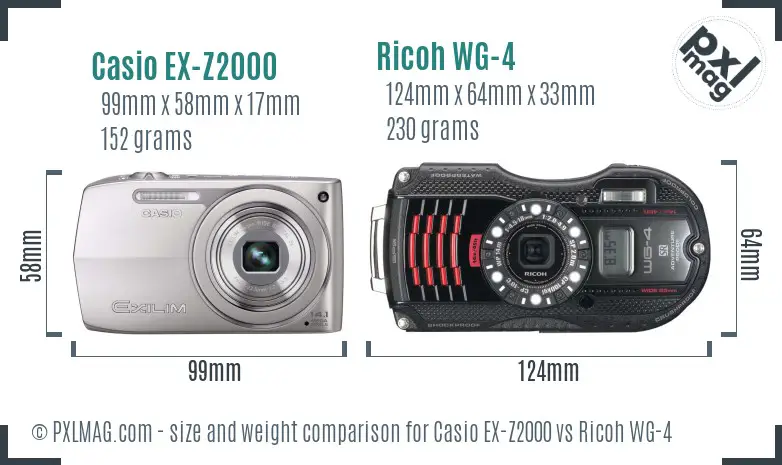 Casio EX-Z2000 vs Ricoh WG-4 size comparison Casio EX-Z2000 vs Ricoh WG-4 size comparison