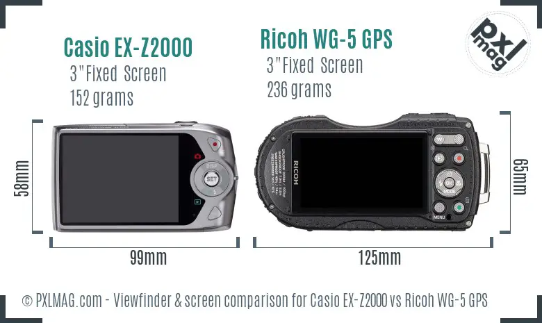 Casio EX-Z2000 vs Ricoh WG-5 GPS Screen and Viewfinder comparison