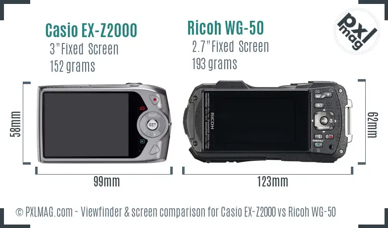 Casio EX-Z2000 vs Ricoh WG-50 Screen and Viewfinder comparison