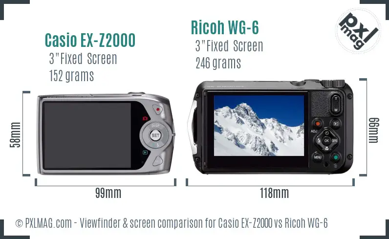 Casio EX-Z2000 vs Ricoh WG-6 Screen and Viewfinder comparison