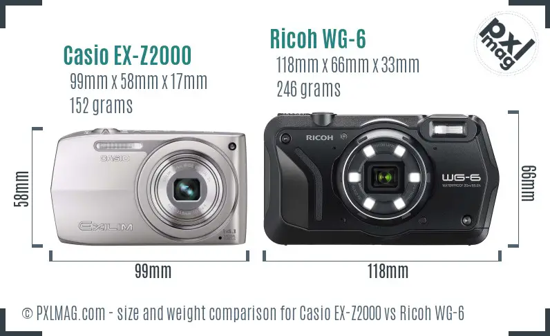 Casio EX-Z2000 vs Ricoh WG-6 size comparison