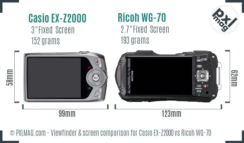 Casio EX-Z2000 vs Ricoh WG-70 Screen and Viewfinder comparison